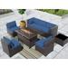 Gotland 8 Pieces Outdoor Patio Furniture with 43 Fire Pit Table Furniture Patio Sectional Sofa Set navy blue