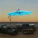 Patio Cantilever Offset Market Umbrella SYNGAR 10ft Outdoor UV/Rain Protection Umbrella Backyard Hanging Umbrella with Solar Panel Crank System 8 Ribs & 24 LED Lights for Garden Lawn Blue D861