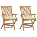 Patio Chairs with White Cushions 2 pcs Solid Teak Wood