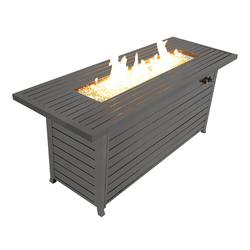 Docooler 57in Outdoor Gas Propane Fire Pits Table Aluminum 50000BTU Firepit Fireplace Dinning Table with Lid Fire Glass Retangular ETL Certification for Garden Backyard Deck Patio Mocha