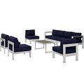 Modern Contemporary Urban Design Outdoor Patio Balcony Seven PCS Sectional Sofa Set Navy Blue Aluminum