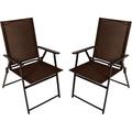 Weguard Outdoor Portable Folding Chairs Patio Dining Chairs Set of 2 2-Pack Patio Chairs Lawn Chair with Armrest and Metal Frame Suitable for Camping Pool Beach Deck Brown