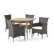 GDF Studio Balmoral Outdoor Acacia Wood and Wicker 5 Piece Dining Set with Cushions Multibrown Teak and Beige