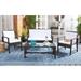 SAFAVIEH Krissy Outdoor Patio 4 Piece Conversation Set Brown/White