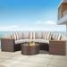 SOLAURA 5-Piece Patio Furniture Outdoor Half-Moon Sectional Sofa Set Patio Brown Wicker Conversation Set with Beige Cushions & Glass Coffee Table