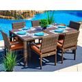 Tuscany 7-Piece Resin Wicker Outdoor Patio Furniture Dining Table Set with Dining Table and Six Cushioned Chairs (Half-Round Brown Wicker Sunbrella Canvas Tuscan)