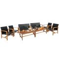 Costway 8PCS Outdoor Patio Rattan Furniture Set Acacia Wood Frame Sofa Loveseat Garden