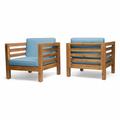 Athos Outdoor Acacia Wood Club Chairs with Cushions - Set of 2 - Teak and Beige