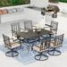 MF Studio 7-Piece Outdoor Dining Set with Swivel Cushioned Chairs & Rectangle Table for 6-Person Black & Beige