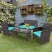 Costway 4PCS Patio Rattan Furniture Set Cushioned Chair Sofa Coffee Table Turquoise