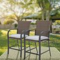 ESSENTIAL LOUNGER Outdoor Classic Wicker Bar Set of 2 Patio Bistro Chairs with Pillows and Seat Cushions Brown