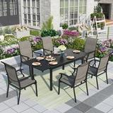 MF Studio 7 Pieces Outdoor Patio Dinning Set with 6 Pieces Padded Textilene Chairs & Metal Steel Table Black & Gray