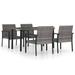 Anself Set of 5 Patio Dining Set Glass Tabletop Rectangle Table and 4 Chairs with Cushion Gray Poly Rattan Powder-Coated Steel Frame Outdoor Dining Set for Garden Lawn Courtyard