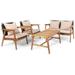 Patiojoy 4PCS Patio Rattan Furniture Set Wood Frame Cushioned Sofa with Coffee Table Sectional Conversation Sofa Set for Garden Brown