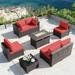 Gotland Outdoor Patio Sectional Furniture Set with 43 Propane Table 8Pcs Red Sponge Rattan Wicker