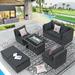 NICESOUL 7 Pcs Outdoor Sofa Sets with Fire Pit Table Wicker Dark Grey