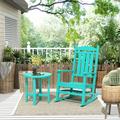 GARDEN 2-Piece Set Classic Plastic Porch Rocking Chair with Round Side Table Included Turquoise