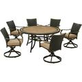 Hanover Monaco 7-Piece Outdoor Patio Dining Set 6 Cushioned Wicker Back Swivel Rocker Chairs and 60 Round Tile Table Brushed Bronze Finish Rust-Resistant All-Weather - MONDNWB7PCSW6RDTL-TAN