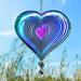 HOTBEST 3D Heart Wind Spinner Metal Stainless Steel Heart Wind Catchers with Hook Hanging Wind Spinner Rotatable Love Heart Wind Chimes
