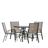 Flash Furniture Brazos Series 5-Piece Steel Glass Patio Table and Chair Set Brown