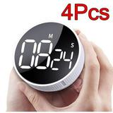 Round Rotary Digital Timer Pack of 4 Stopwatch LED Studying Meditation Countdown Kitchen Gadget