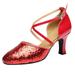 iOPQO Women s Middle Heels Women s Rumba Waltz Prom Ballroom Latin Salsa Dance Shoes Square Dance Shoes Adult Latin Dance Shoes Red 38