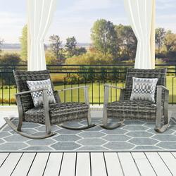 Ulax Furniture Patio Aluminum Rocking Chair Outdoor Indoor Lounge Wicker Seat Padded with Quick Dry Foam (2 Chairs Gray)