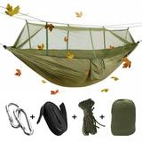 IC ICLOVER Portable 2 Persons Outdoor Camping Jungle with Mosquito Net Garden Hanging Nylon Bed Hammock Swing Bug Net Cot for Relaxation Traveling Outside Leisure Green