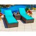 Sorrento 3-Piece Resin Wicker Outdoor Patio Furniture Chaise Lounge Set in Brown w/ Two Chaise Lounge Chairs and Side Table (Flat-Weave Brown Wicker Sunbrella Canvas Aruba)