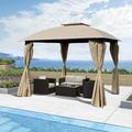 ARCTICSCORPION 10 x 10 Ft Outdoor Patio Gazebo Canopy Gazebo Tent with Curtains Oversized Outdoor Shading Umbrellas with Sturdy Steel Frame for Lawn Garden Terrace Pool Khaki