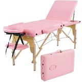 Topeakmart 3 Sections Folding Adjustable Massage Table with Headrest/Armrest/Hand Pallet Pink