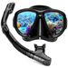 YUHX Diving Mask Diving Goggles Snorkel Set for Adults and Youth Panoramic View Anti-Fog Lens Anti-Leak Dry Top Snorkel Gear Goggle for Swimming Snorkeling Mask and Scuba Diving Mask