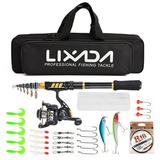 Lixada Fishing Rod Reel Combo Carbon Fiber Telescopic Fishing Rod Reel Fishing Line Lures Hooks Jigs Swivels Saltwater Freshwater Travel Fishing Accessories Kit