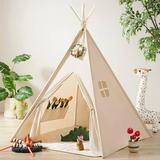 Large Kids Teepee Tent Kids Foldable Play Tent White Canvas Teepee Indoor Outdoor Games Kids Tent