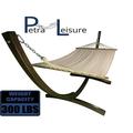 Petra Leisure 12 Ft. Water Treated Wooden Arc Hammock Stand + Premium Quilted Double Padded Hammock Bed. 1 Person Bed. 300 LB Capacity(Coffee Stain/Beige)