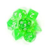 GloryStar 7Pcs/Set Translucent Polyhedral Dice Set for Dungeons Dragons Pathfinder D&D RPG (D4 D6 D8 D10 D12 D20 D%) Style:green