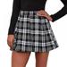 Women s Plaid Lace Up Mini Skater Skirt High Waist Pleated Short Skirts Apparel Women s Plaid Tennis Skirt