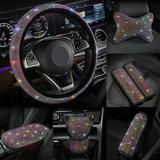 Walbest Bling Car Interior Accessories for Women Bling Steering Wheel Cover Seat Belt Shoulder Pad Rhinestones Glitter Gear Shift Cover Rhinestone Center Console Cover Shift Cover (1Pc)