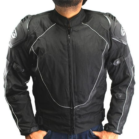 Shelter 515BK-S Perrini Mens Classic Motorcycle Armor Biker Racing Motorbike Cordura Jacket Black - Small