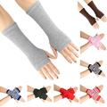Cheers.US 1 Pair Women Winter Fingerless Gloves with Thumb Hole Elastic Long Knitted Gloves One Size