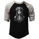 Men s Praying Queen Catrina Day Of The Dead Black/Gray Raglan Baseball T-Shirt X-Large Black/Gray