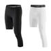 One Leg Compression Capri Tights Pants 2 Packs White Black 2 Colors Men s 3/ 4 Athletic Base Layer Underwear