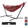 Hammock with Stand Brazilian Style Hammock Bed with 9.3ft Heavy Duty Steel Stand and Carrying Bag Portable Double Hammock for Patio Balcony Deck Indoor Outdoor Max Load 450lbs Easy Set Up K3382