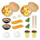 NUOBESTY 2 Sets Kids Pretend Play Toy Kitchen Cooking Toy Steamed Toy Food Chinese Breakfast Food Play Set