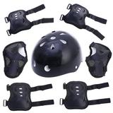 7 Pack Kids Helmet Set Skateboard Knee Pads Elbow Pads Wrist Guards Protective Gear Set for Sports Black