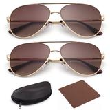 2 Aviator Sunglasses for Adult Female Women with Case Flat Brown Gradient