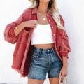 Zanvin Womens Fall Fashion Denim Jackets 2022 Clearance Casual Washed Worn Hole Loose Oversized Denim Jacket Boyfriend Long Sleeve Jacket Watermelon Red L Gifts for Women