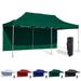 Green 10x20 Instant Canopy Tent and Side Wall - Commercial Grade Steel Frame with Water-Resistant Canopy Top and Sidewall - Bonus Canopy Bag and Stake Kit Included (5 Color Options)