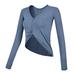 Visland Women Workout Yoga Tops Crop Top Padded Compression Long Sleeve Fitness Athletic Yoga Sports Shirt