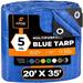 Xpose Safety Better Blue Poly Tarp 20 x 35 - Multipurpose Protective Cover - Lightweight Durable Waterproof Weather Proof - 5 Mil Thick Polyethylene